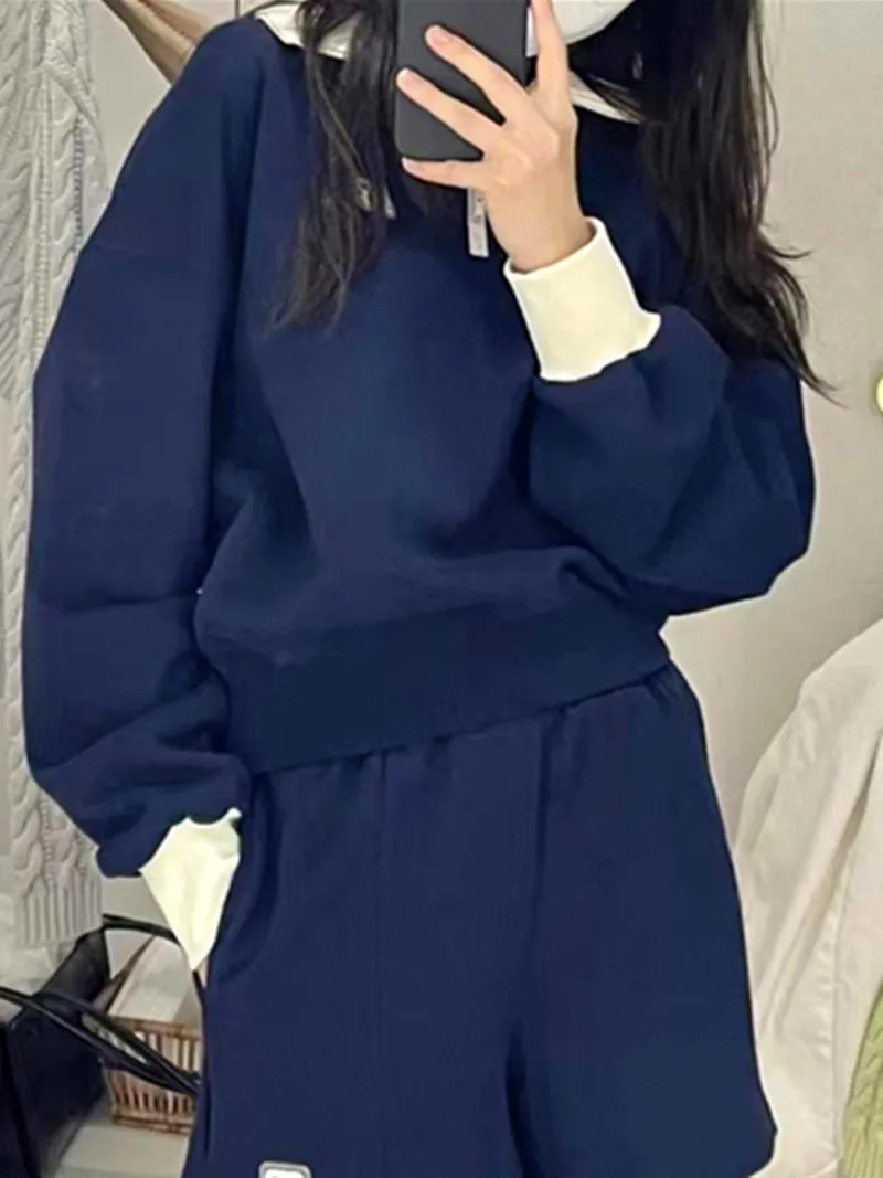

Women Sweatshirt Letter Embroidery Turn Down Collar Half Zip Color Contrast Long Sleeve Sports Cotton Pullover