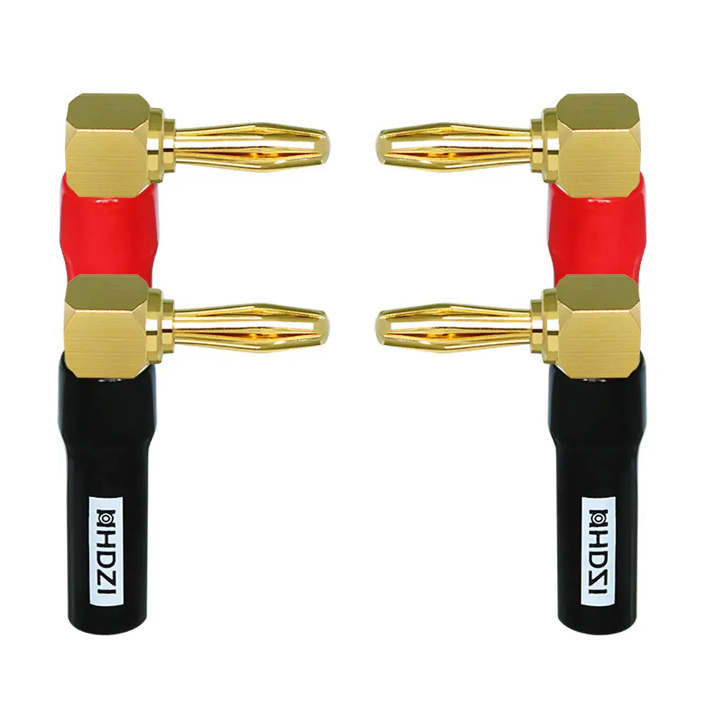 

HHDZI Right Angle Banana Plugs 2 Pairs/ 4 Pack, 90 Degree 4mm 24K Gold Plated Speaker Connector, Red and Black