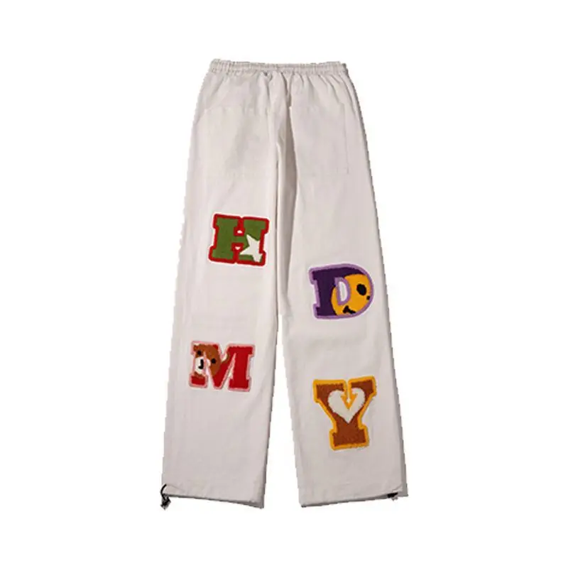Letter Embroidery Straight Pants Brand Hip-hop Y2k High Street Wide-leg Pants Sportswear Casual Retro Fashion Loose Men Jeans