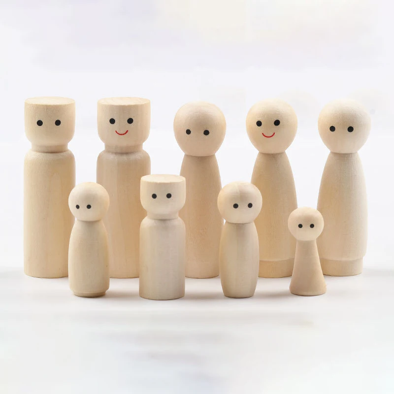 

10Pcs Natural Unfinished Wooden DIY Crafts Peg Doll Male/Female Figures with Eyes Children's Blank Painted Handicraft Puppet Toy