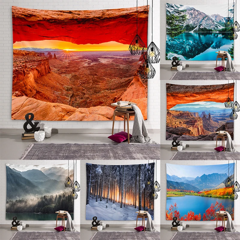 

Natural Beauty Tapestry Winter Autumn Mountains River Wall Art Tapestry Dormitory Room Aesthetic Decor Bedroom Home Decor