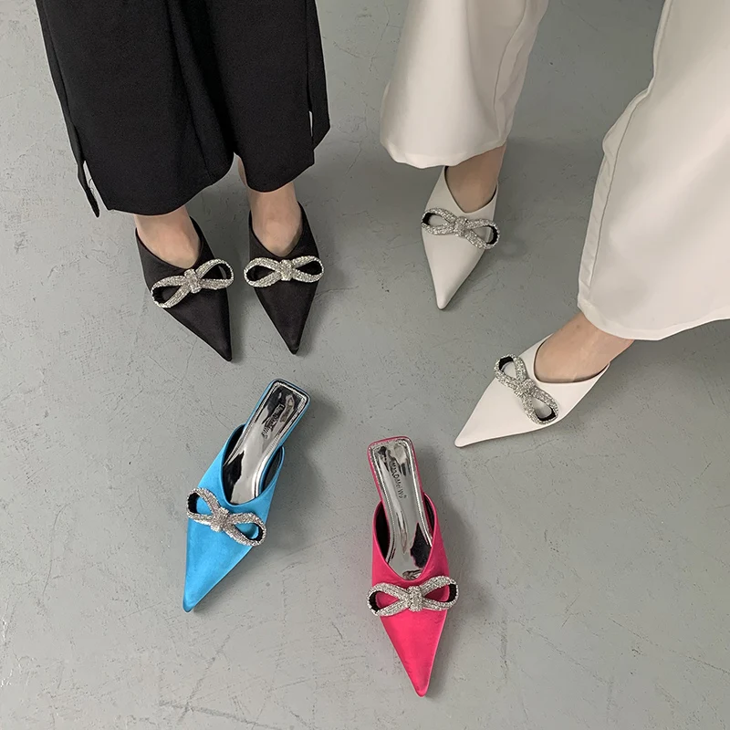 

Мюли женские на низком каблуке, роскошные дизайнерские туфли без застежки, блестящие, синие, белые, обувь для свадьбы, вечеринки, лето 2022