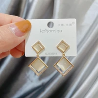 fashion cute simple square stud earrings ladies retro geometric opal pendant earrings personality korean jewelry