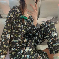 qweek kawaii alien sleepwear womens pajamas cartoon trouser suits ladies clothing sets loungewear home clothes pijamas pyjamas