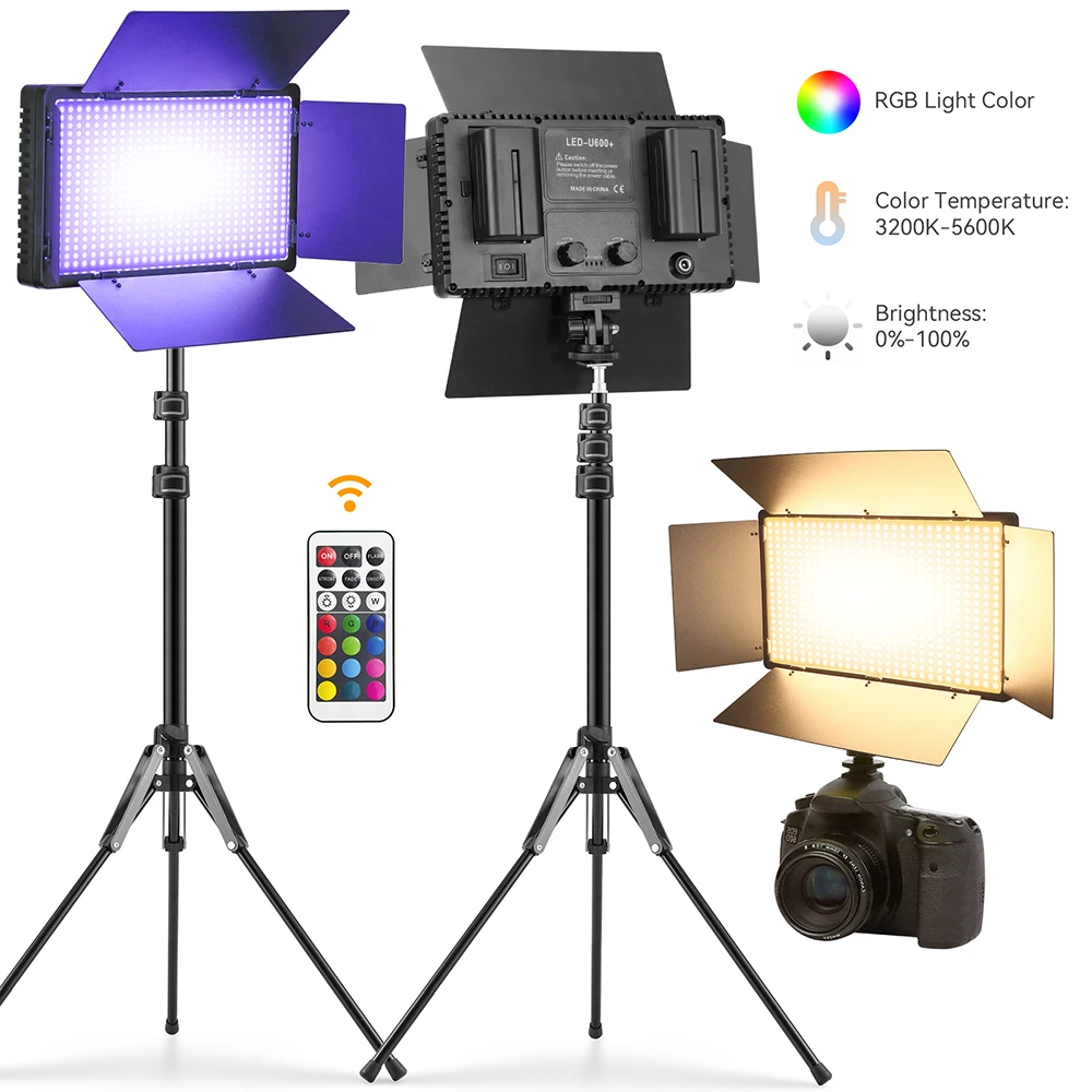 Купи U800+ LED Video Light Outdoor Photo Studio Lamp Bi-Color 2500K-8500k Dimmable with Tripod Stand Remote for Video Recording Para за 1,979 рублей в магазине AliExpress