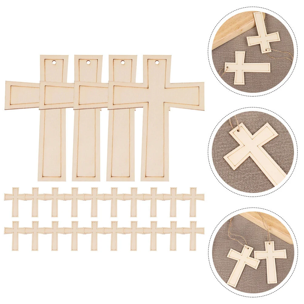 

24 Pcs Chip Wood Slices Cross Chips Wooden Crosses Graffiti Kids Hand-painted Craft Toys Hanging Decoration Bamboo