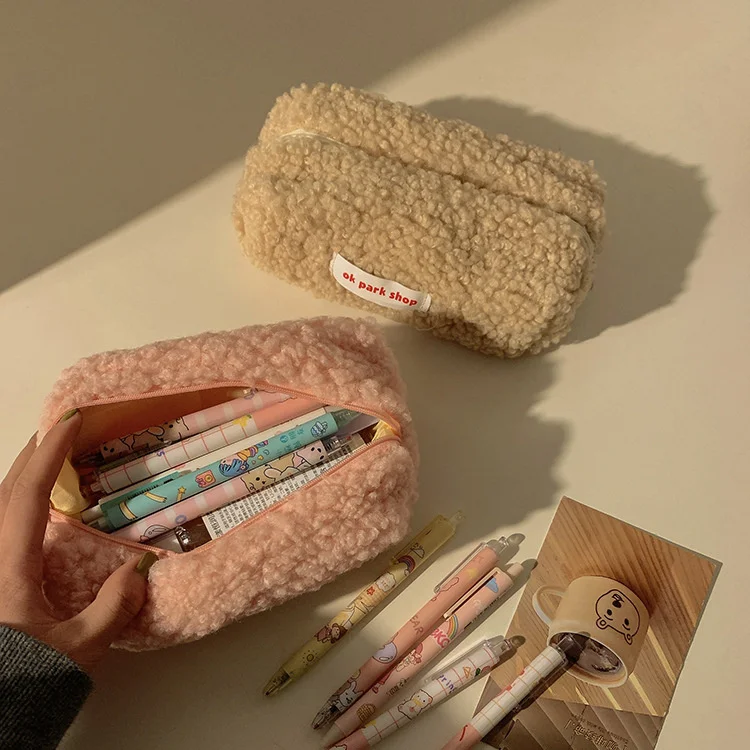 

Lamb Hair Cosmetic Bag Plush Storage Bag Cute Stationery Bag Large Capacity Stationery Cosmetic Storage Bag