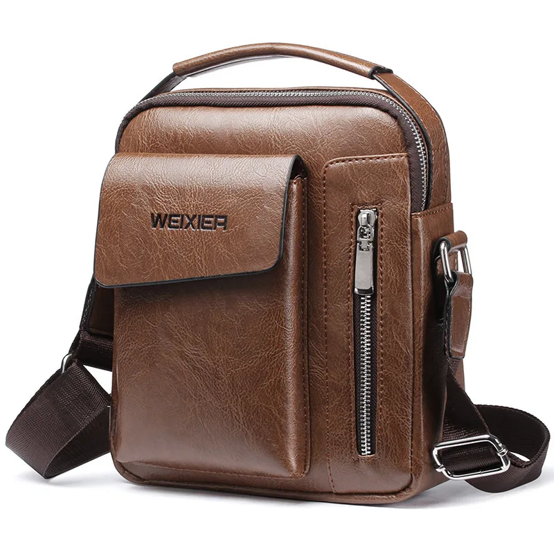 WEIXIER Men's Shoulder Bag Portable Retro Handbag Casual Man Crossbody Bag PU Leather Business Briefcase Messenger Men Bag