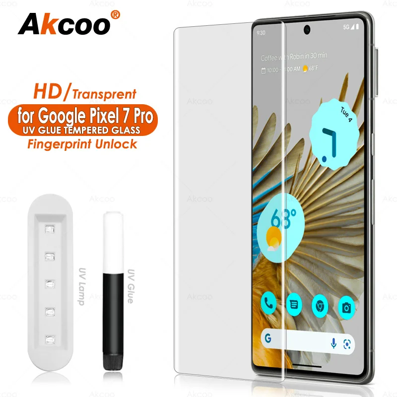 Akcoo – protecteur d'écran Pixel 7 Pro  film adhésif en verre trempé UV liquide pour Google 7 Pro 5G