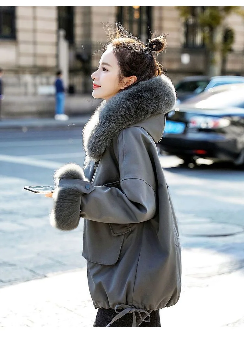 Faux Lamb Wool Coats Long Sleeve Hooded Zipper Short Fur Coat Women Outwear Solid Green Winter Thick Jackets High Quality Trench