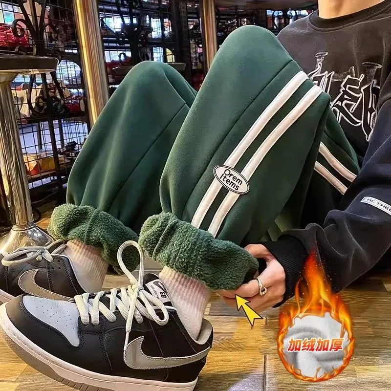 

Уличная одежда, спортивные тренировочные брюки с боковыми нашивками, утепленные Зимние флисовые брюки, повседневные свободные удобные джоггеры, женские Студенческие Брюки в стиле преппи