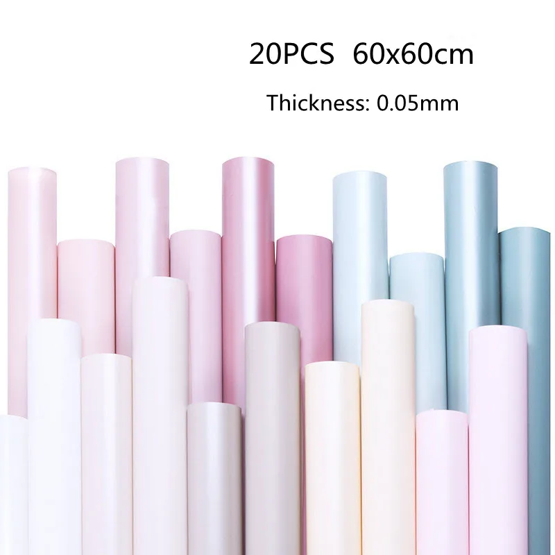 

20pcs OPP Shining Pure Color Silk Satin Pearlescent Flower Wrapping Paper Gift Wedding Arrangement Floral Packaging Material
