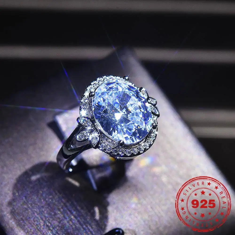 

925 Sterling Silver color Sapphire Ring for Women Luxury Anillos De Bizuteria Gemstone Cushion Zirconia Silver 925 Jewelry