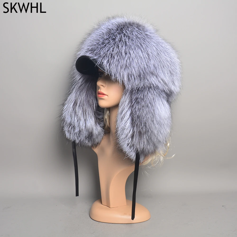 2023 Winter Women Fur Cap Real Genuine Natural Fox Fur Hats Headgear Russian Outdoor Girls Beanies Cap Ladies Warm Fashion Cap