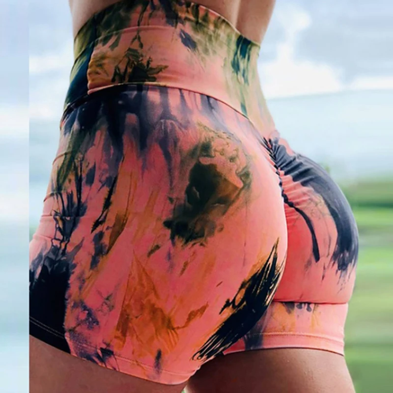 

Fashion Women Female Shorts Sexy Tie-Dye Print High Waist Sport Shorts Yoga Shorts Elastic New Fashion Hot Slim Shorts all-match