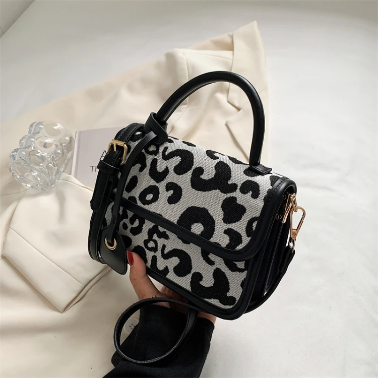 

Сумки через плечо с леопардовым принтом «гусиная лапка» для женщин, Холщовая Сумка контрастных цветов на плечо, женские маленькие кошельки ...