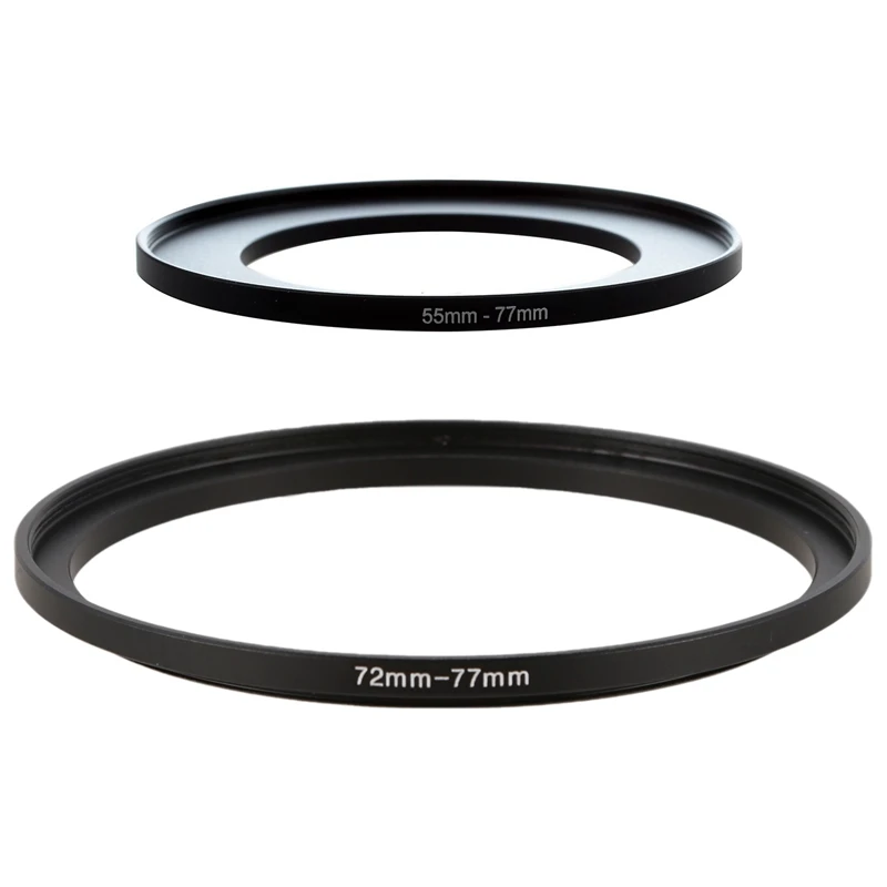 

2PCS Camera Lens Step Up Filter Black Metal Adapter Ring,72Mm-77Mm & 55Mm-77Mm