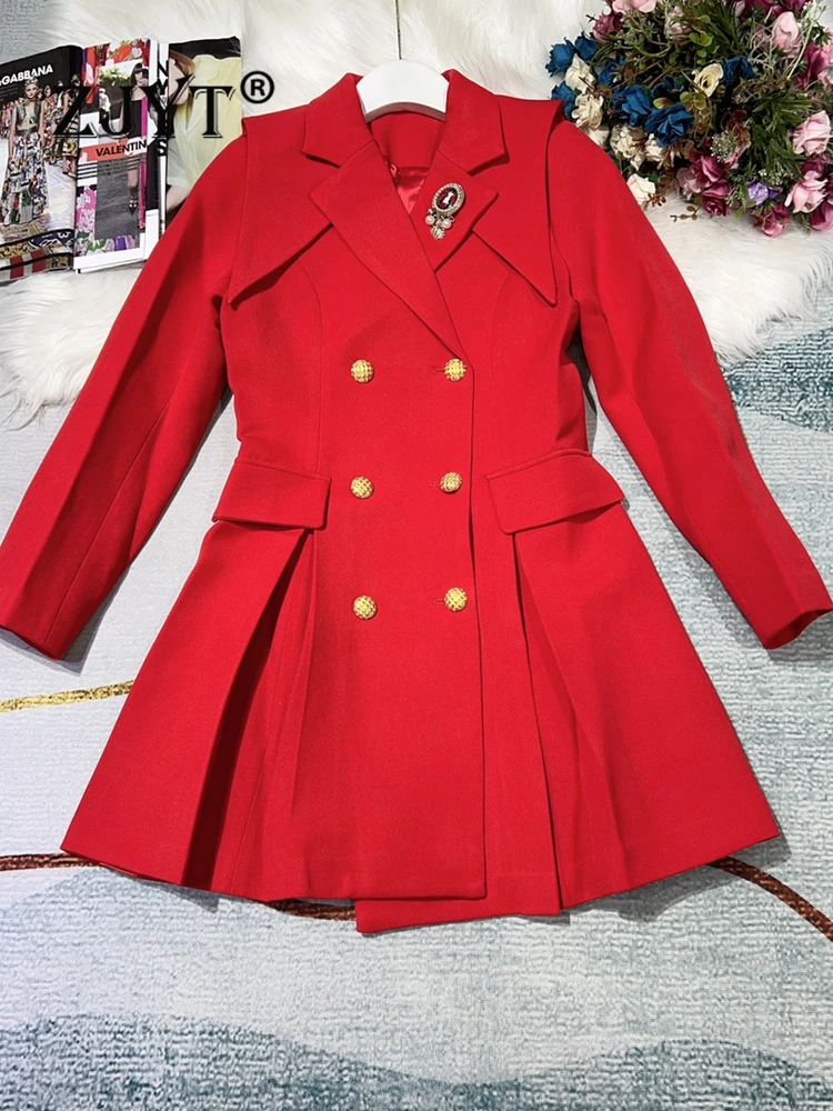 

ZJYT Designer Elegant Lady Double Breasted Blazer Dress Women Autumn Clothes 2022 Full Sleeve Solid Above Knee Party Vestidos