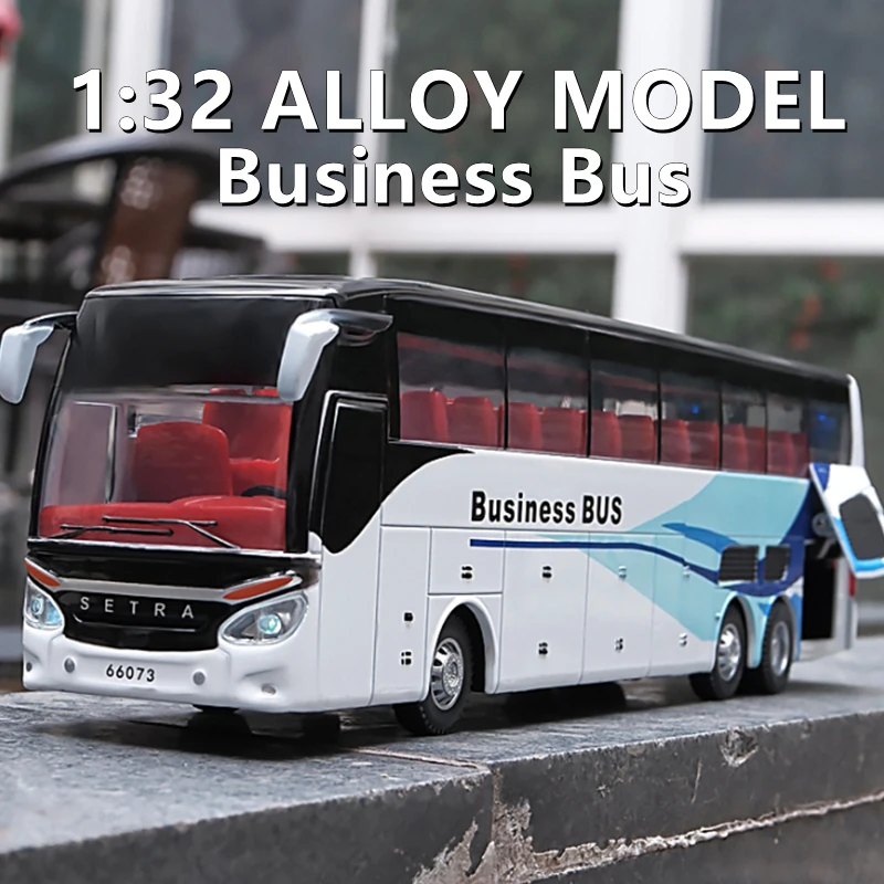 Luxury Electric Airport Business Bus Alloy Car Model Diecast Simulation Metal Toy City Tour Bus Model Sound and Light Kids Gifts