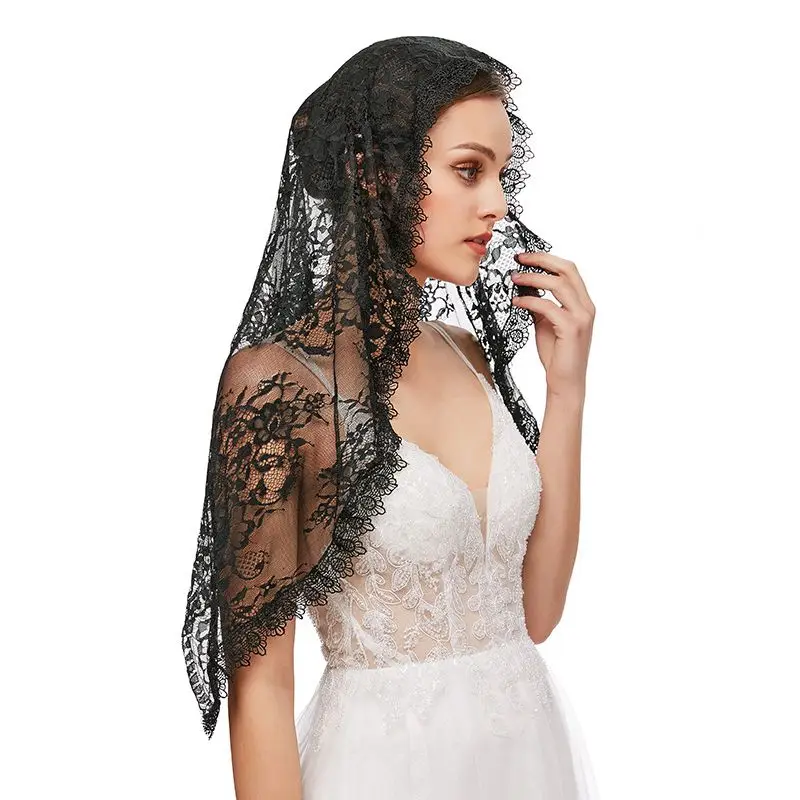 

Black and White Bridal Women Head Covering Lace Mantilla Wedding Veil for Bride