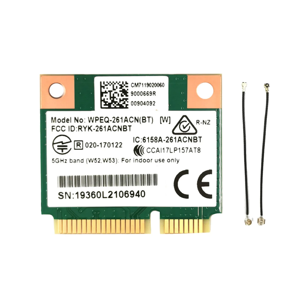 

QCA6174 WPEQ-261ACN(BT) WIFI Card+IPEX4 to IPEX1 Cable 802.11AC 867M QCA6174 Bluetooth 4.2 WIFI 5 Mini PCIe Card