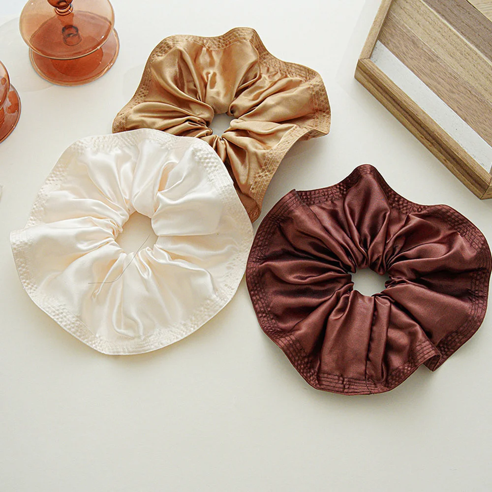 

1PCS Big Size Satin Hair Scrunchies Solid Color Hair Rubber Bands Fluffy Elastic Hair Ties Coffee Color Series Hair Accessories