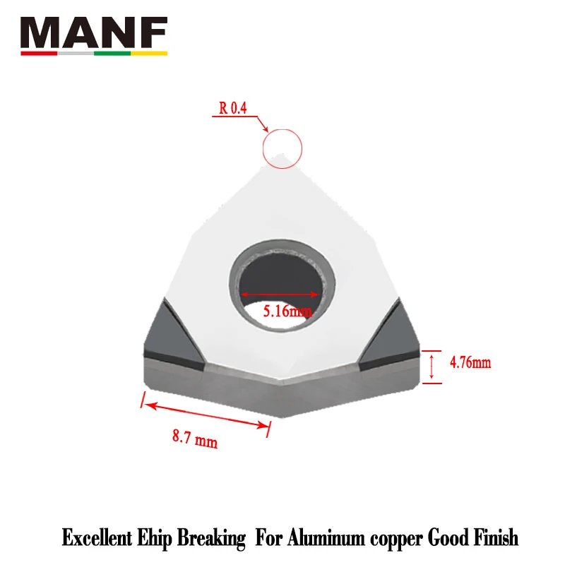 MANF WNMG 080408 PCD нож алмазный инструмент хорошая отделка алюминий цветной стержень