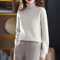 autumn and winter new ladies turtleneck pullover loose knitted lapel twist bottoming sweater 100 wool sweater