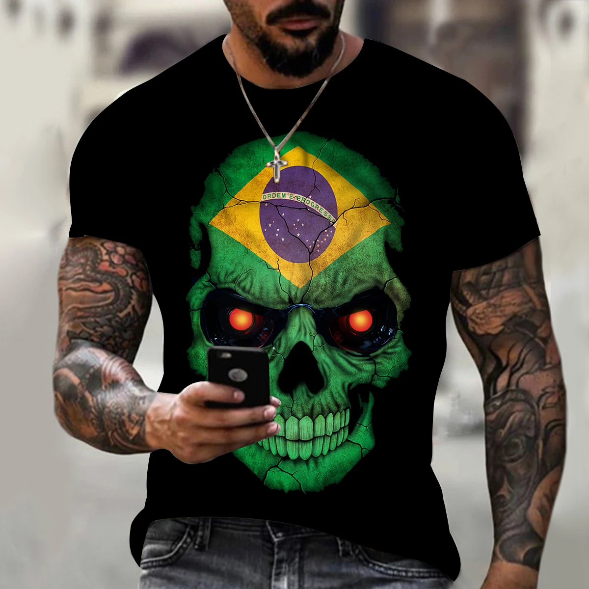 

2023 summer new men's retro skull O-neck T-shirt 3d printed casual sports fashion plus size