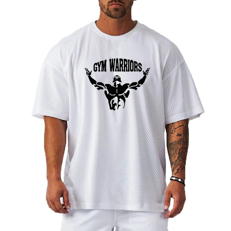 Футболка мужская быстросохнущая модная повседневная сетчатая рубашка с круглым