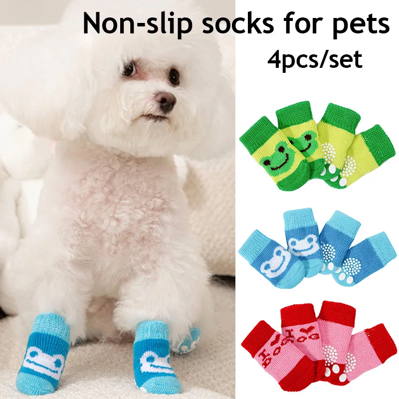 

Pet Knits Socks Dog Print Anti Slip Sock Cute Puppy Dog Socks Acrylic Yarn Warm Soft Breathable Colorful Cute Pet Supplies