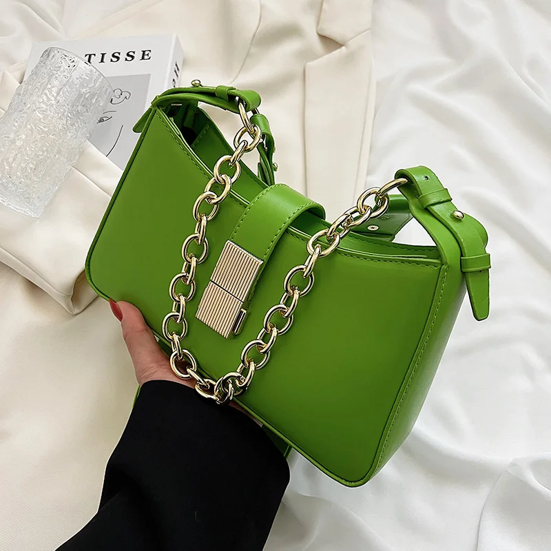 

Chain Solid Color PU Leather Shoulder Sling Bags for Women 2022 Summer Fashion Handbags Small Lady Luxury Brand Crossbody Bag