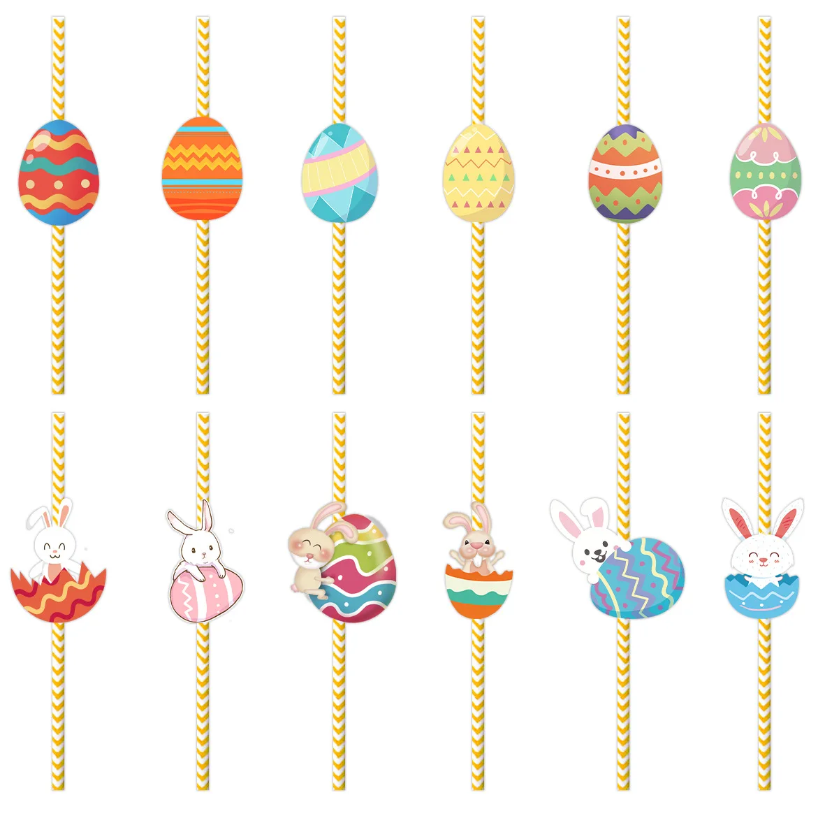 

24 Pcs Easter Party Favor Disposable Cartoon Bunny Egg Decoration Straws Kits Easter Party Supplies Home Decoration Ornaments