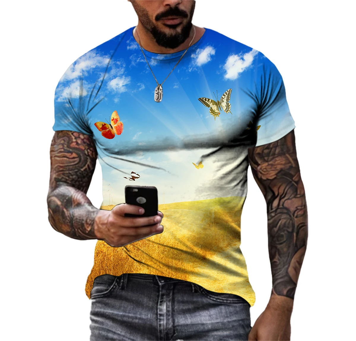 

Summer New Trend Harvest Wheat Field Men T-Shirts Casual 3D Print Hip Hop Tees Personality Round Neck Loose Short Sleeve Tops