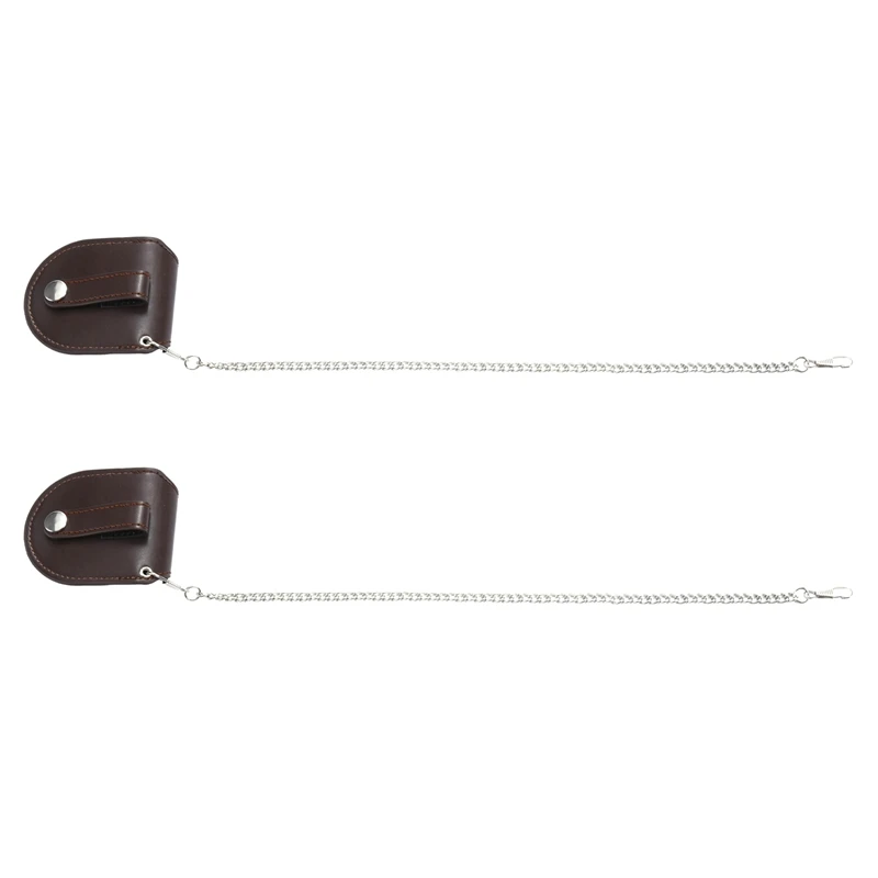 

2X Vintage Leather Chain Pocket Watch Holder Storage Case Box Brown