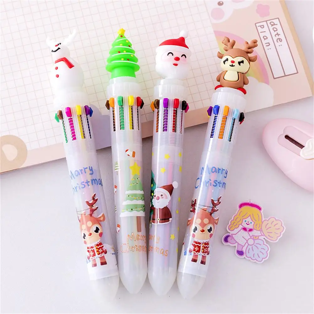 

10 Colors Student Retractable Ballpoint Pen Christmas Grandpa Reindeer Cartoon Shape Office School Supplies Safe Stationery