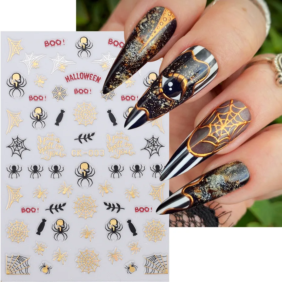 

Halloween Party Nail Art Sticker 3D Laser Silver Bronzing Self-adhesive Cartoon Ghost Cute Cat Decals Slider DIY Manicure 2023