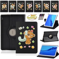 360 degree rotating tablet case for huawei mediapad t3 10 9 6t5 10 10 1 stand cover flip shell with cute bear 26 letters