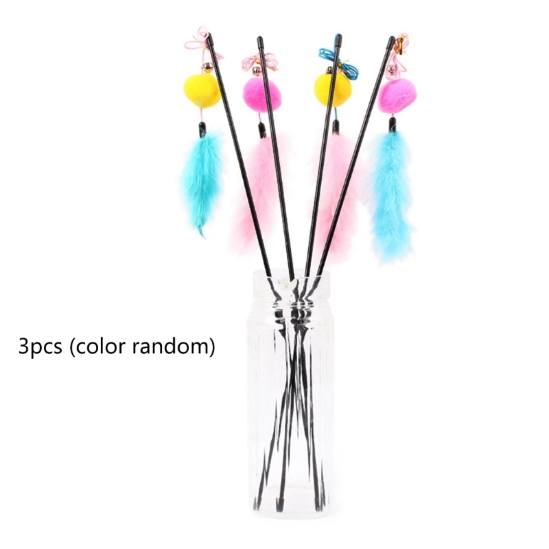 

3 Pieces Interactive for CAT Toy Feather Wand Teaser Toy with Bell Plush Ball