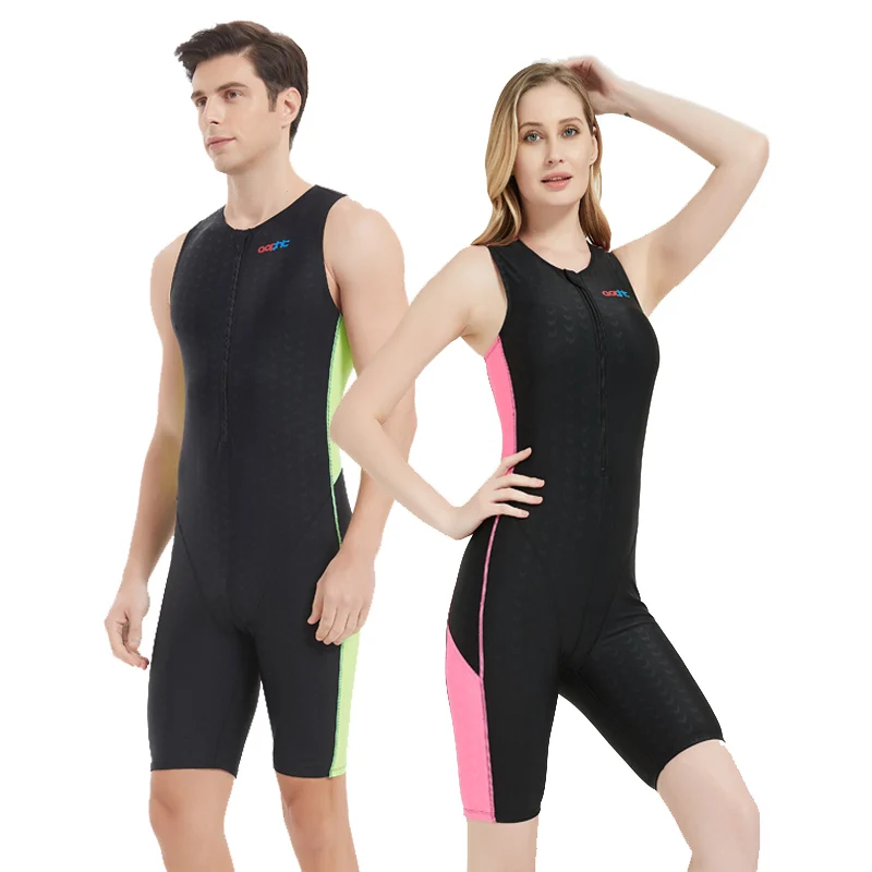 Men Women One Piece Knee Length Athletic Waterproof Professional Sport Racing Swimwear Quick Dry Competition Beach Bathing Suit
