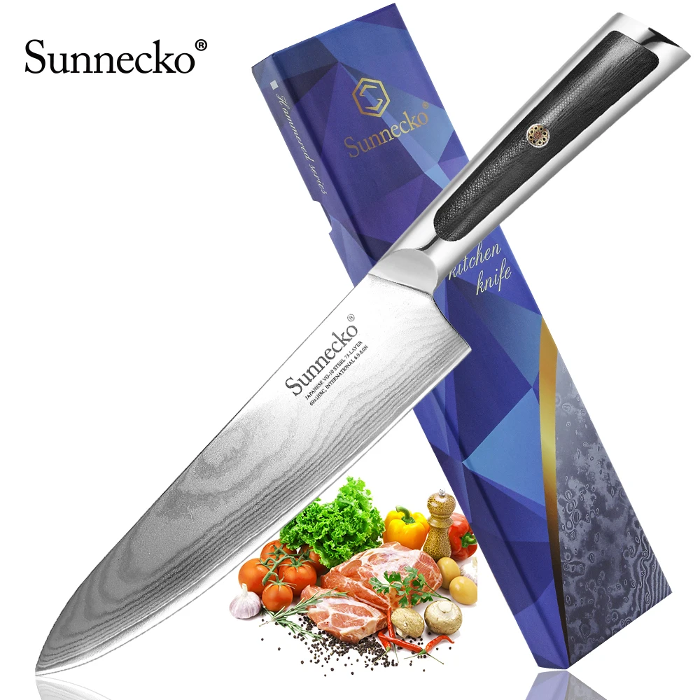 

Sunnecko 8" Chef Knife Damascus Kitchen Knife Japanese VG10 Steel Blade Razor Sharp Exquisite G10 Handle Chef's Cooking Knives