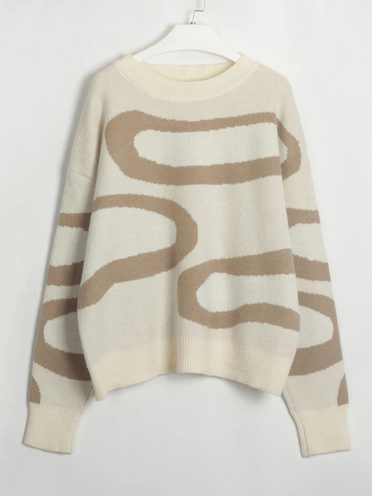 

Осенне-зимний вязаный свитер, женские модные элегантные пуловеры, Женский Повседневный Свободный джемпер с круглым вырезом, женский свитер с длинным рукавом