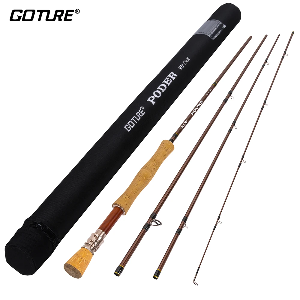 Goture PODER Fly Fishing Rod 9ft 30+36T Carbon Blank Fly Rod 4/5/7/8WT Travel Rod for Fly Fishing Carp Pike Bass Fishing Tackles
