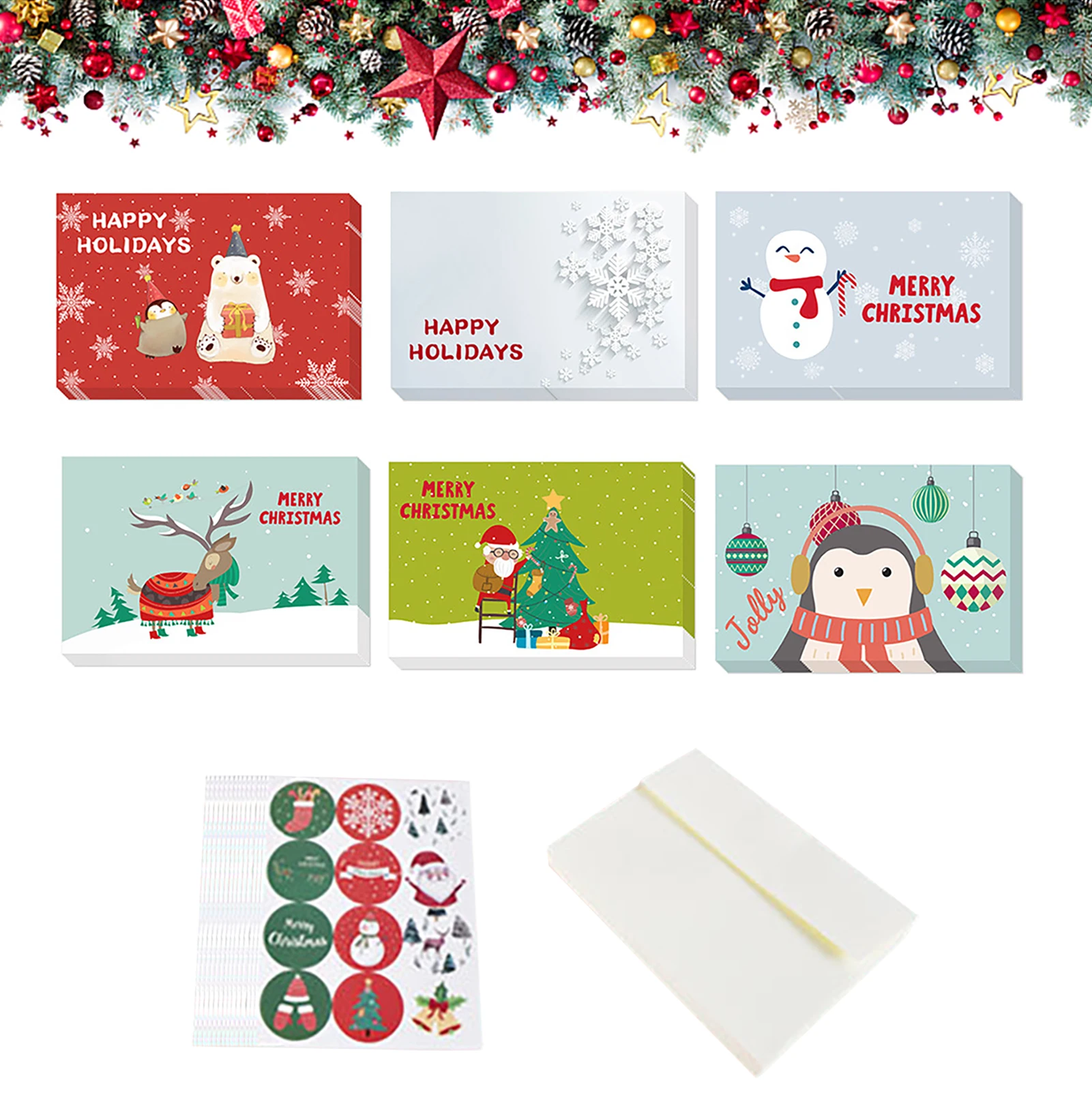 

New Christmas Greetings Cards Multiple Christmas Cards Assortment With 24 Stickers Elegant Ornament Christmas Cards For Friends