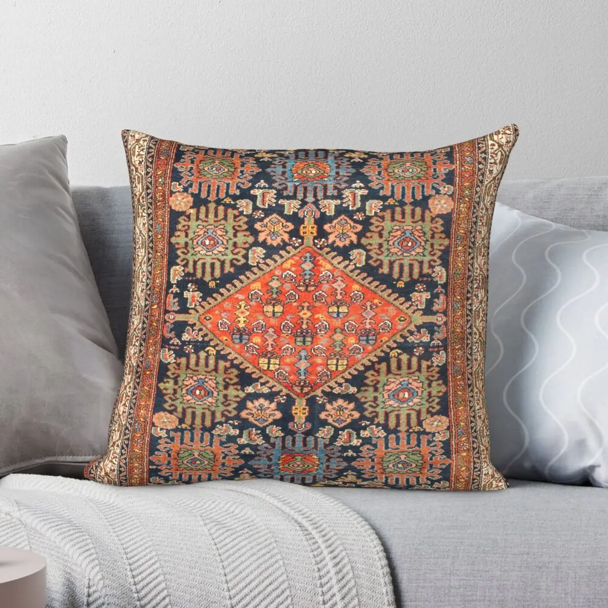 

Hamadan Antique West Persian Rug Print Pillowcase Polyester Linen Velvet Pattern Zip Decor Pillow Case Room Cushion Cover 45x45