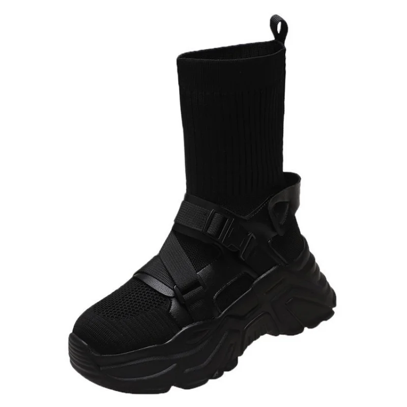 Stretch Fabric Socks Shoes Autumn Women's Shoes Nice New Casual Shoes Sneakers Mid-Calf Boots Stretch Cloth Ladies Women Boots