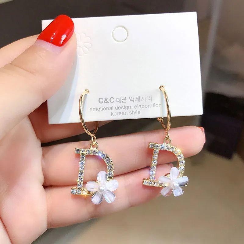 Светильник лые роскошные красивые серьги-подвески с буквой D, благородные изысканные бриллиантовые женские модные ювелирные украшения