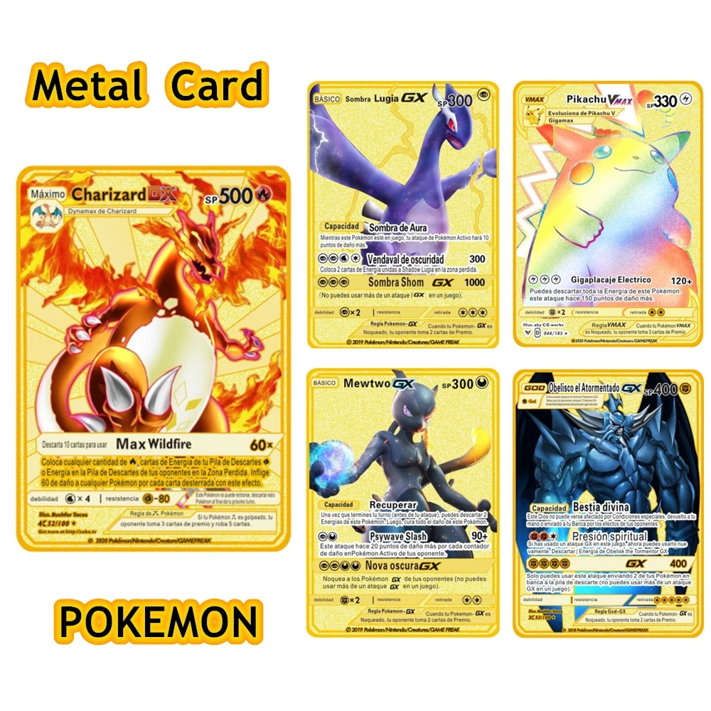 

New Pokemon Cards Metal Card Charizard Mewtwo Pikachu Vmax GX EX Game Collection Card Metal Pokemon Letters Gifts for Kids
