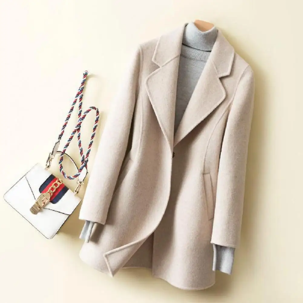 

Женское шерстяное пальто, короткий облегающий кардиган средней длины с воротником, шерстяная куртка, верхняя одежда для осени и зимы, 2023