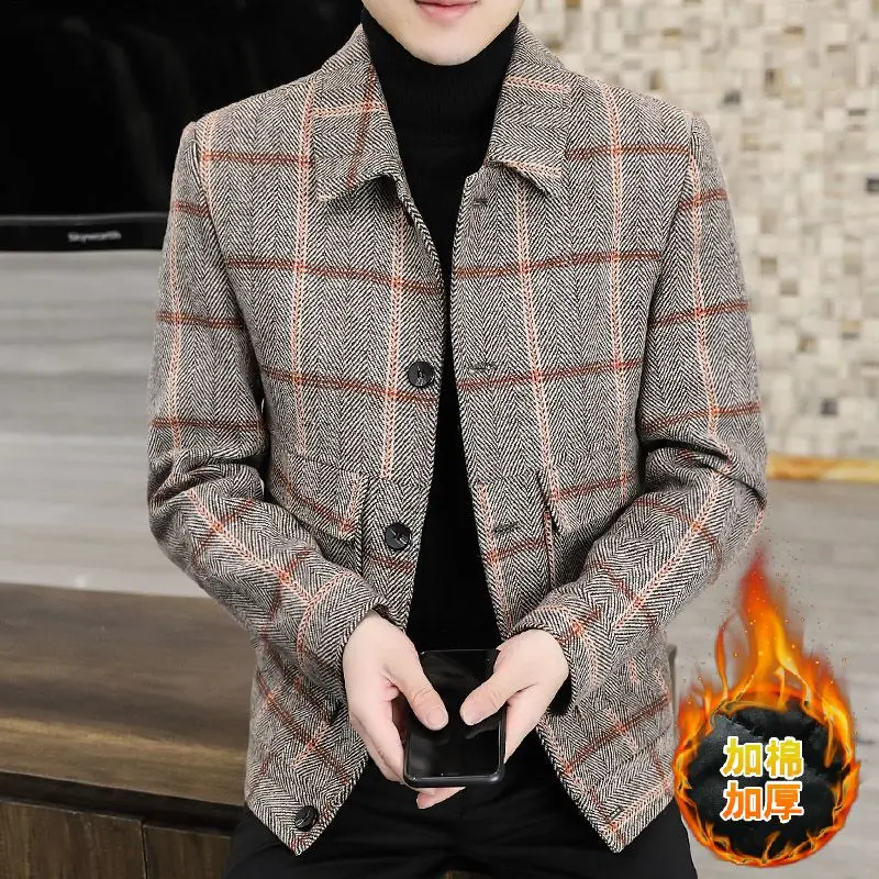 

Fashion trend 2023 new high-end boutique casual plaid tweed jacket handsome top plus cotton thickened woolen coat